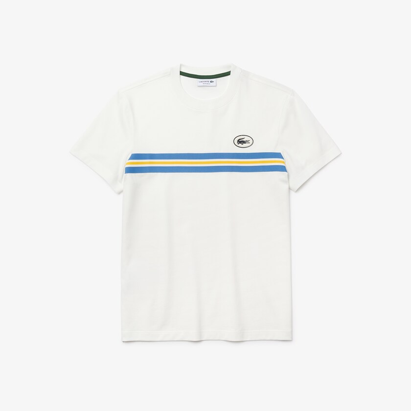 Camiseta Lacoste Masculino Branco Heritage Stripe Cotton QT3-05680O1