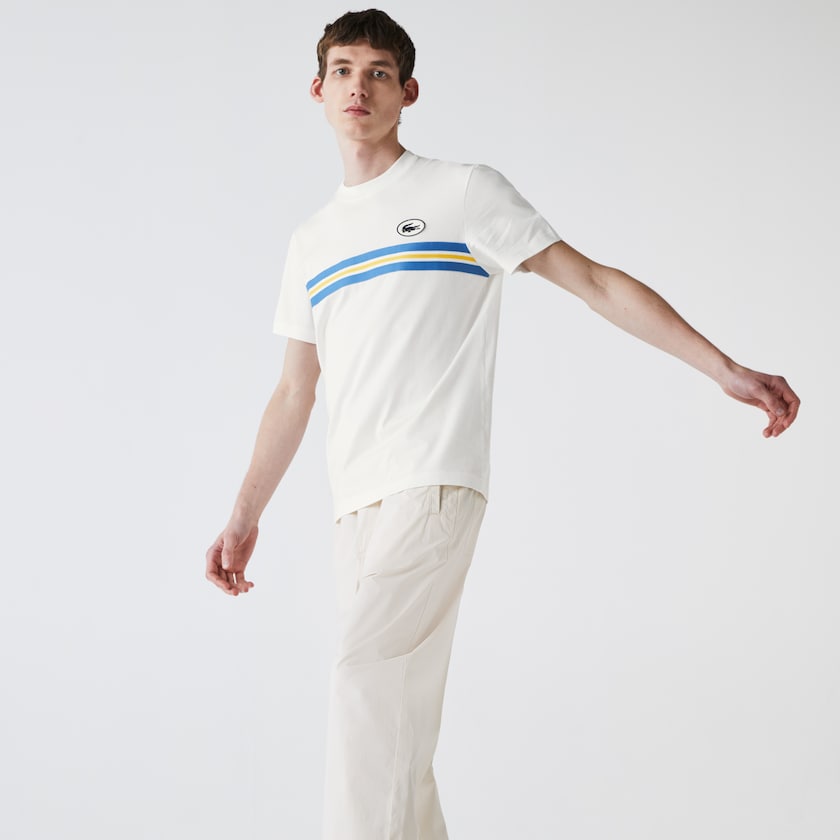 Camiseta Lacoste Masculino Branco Heritage Stripe Cotton QT3-05680O1