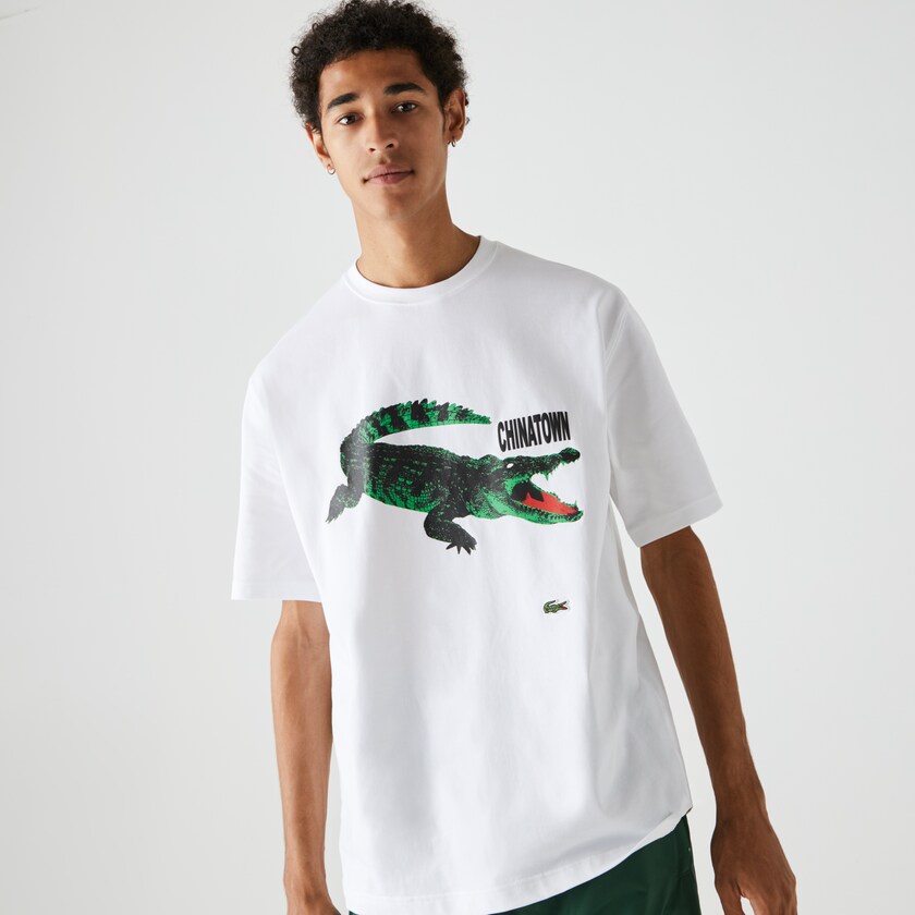 Camiseta Lacoste Feminino Branco LIVE Chinatown Market Collaboration Cotton LZ9-54625Y8
