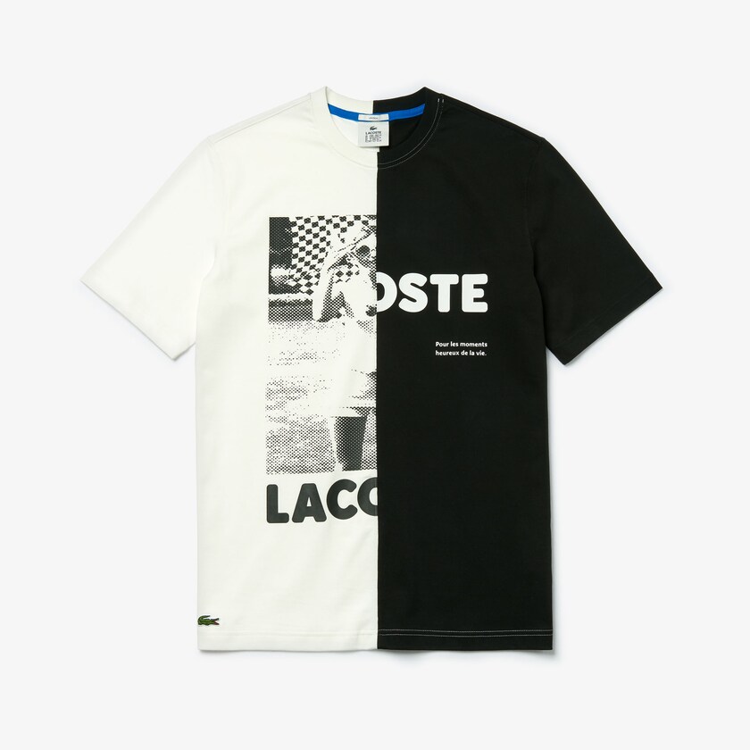 Camiseta Lacoste Feminino Branco Pretas LIVE Graphic Print Cotton SW3-42674I7