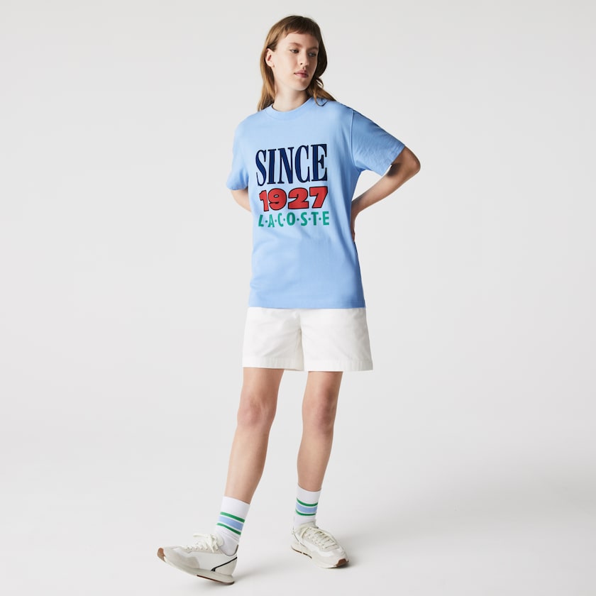 Camiseta Lacoste Feminino Azuis LIVE Printed Cotton AX2-01420B0