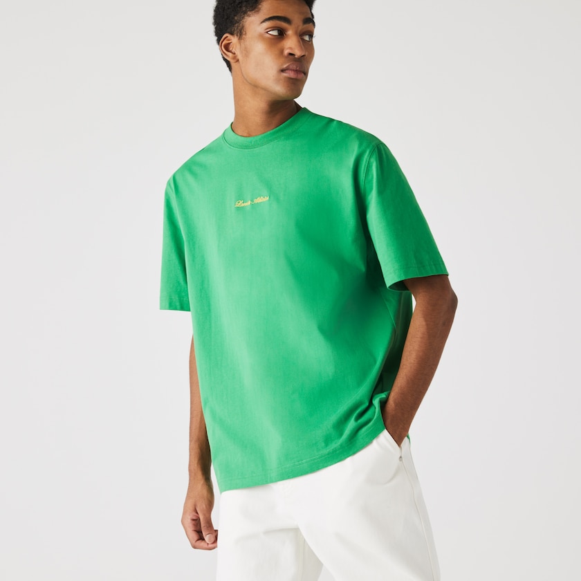 Camiseta Lacoste Masculino Verdes LIVE Relaxed Fit Embroidered Cotton VB8-55405P7