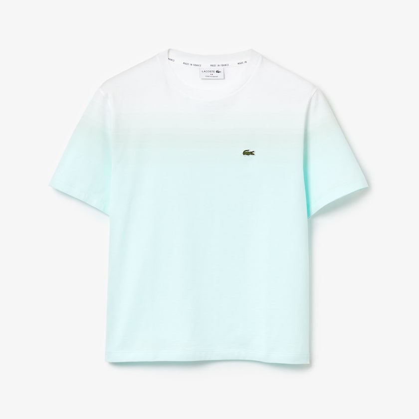Camiseta Lacoste Feminino Turquesa Luz Verdes Branco Made in France Crew Neck Organic Cotton CA5-97849N1
