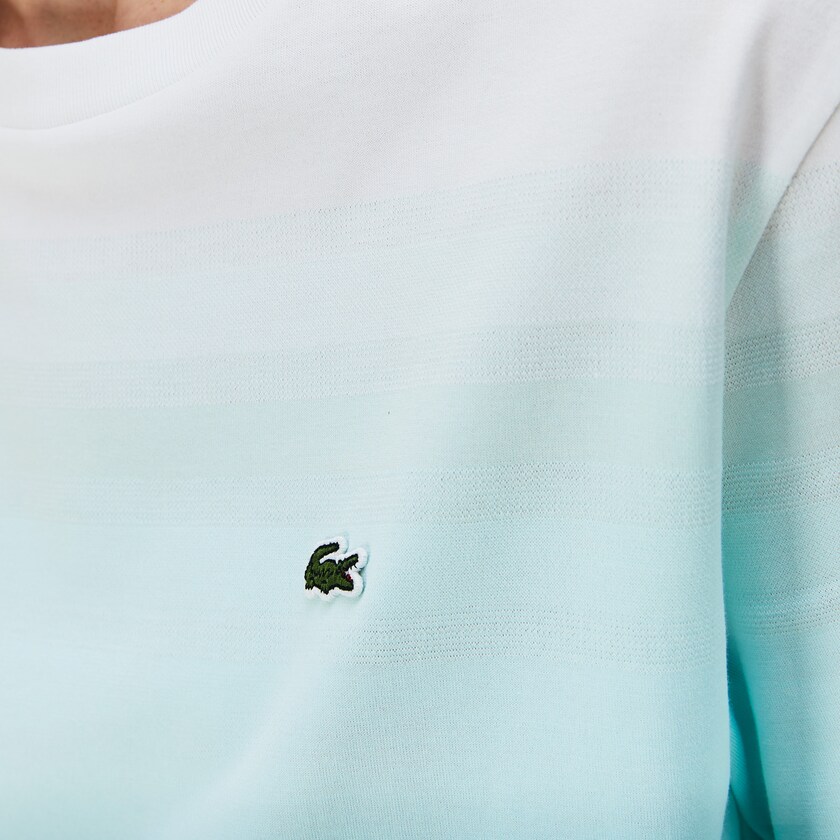 Camiseta Lacoste Feminino Turquesa Luz Verdes Branco Made in France Crew Neck Organic Cotton CA5-97849N1