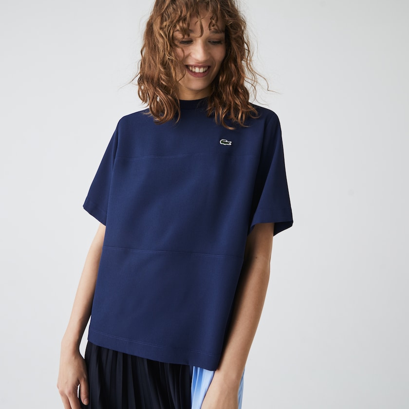 Camiseta Lacoste Feminino Azuis Paneled Crewneck OY3-82768M0