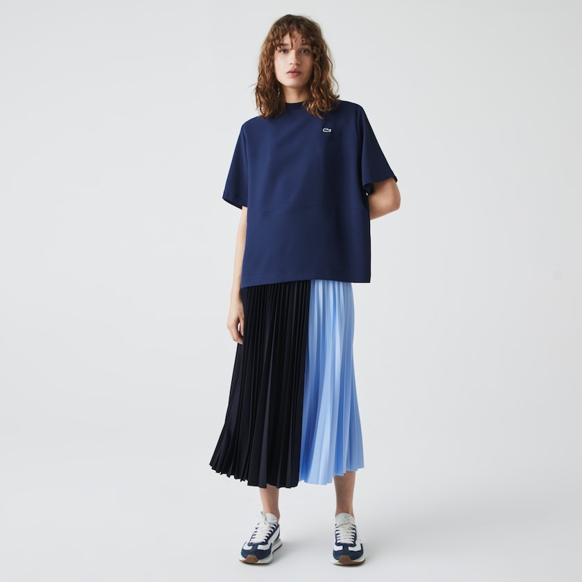 Camiseta Lacoste Feminino Azuis Paneled Crewneck OY3-82768M0
