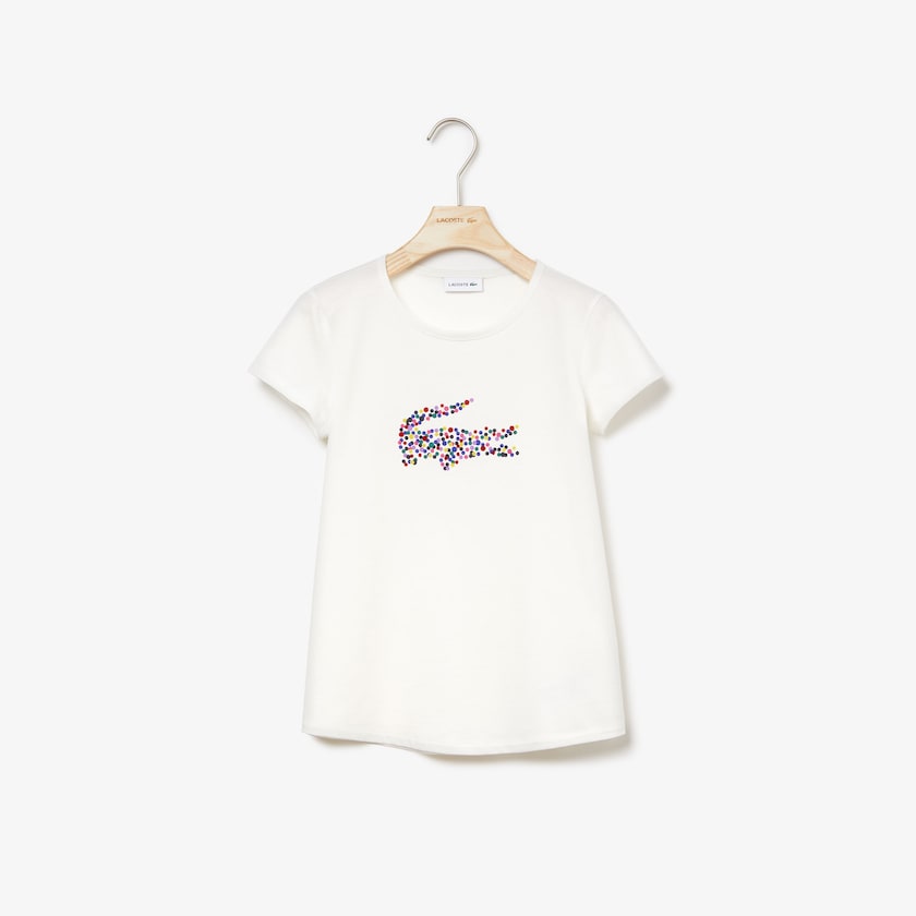 Camiseta Lacoste Criança Branco Polka Dot Print Crocodile Cotton ST0-49944H0