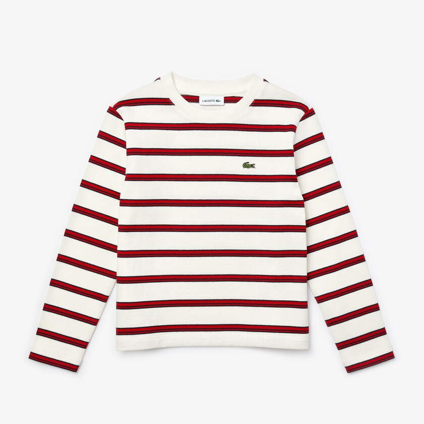 Camiseta Lacoste Criança Branco Vermelhas Azul Marinho Azuis Print Thick Cotton Nautical Top QX9-81758I6