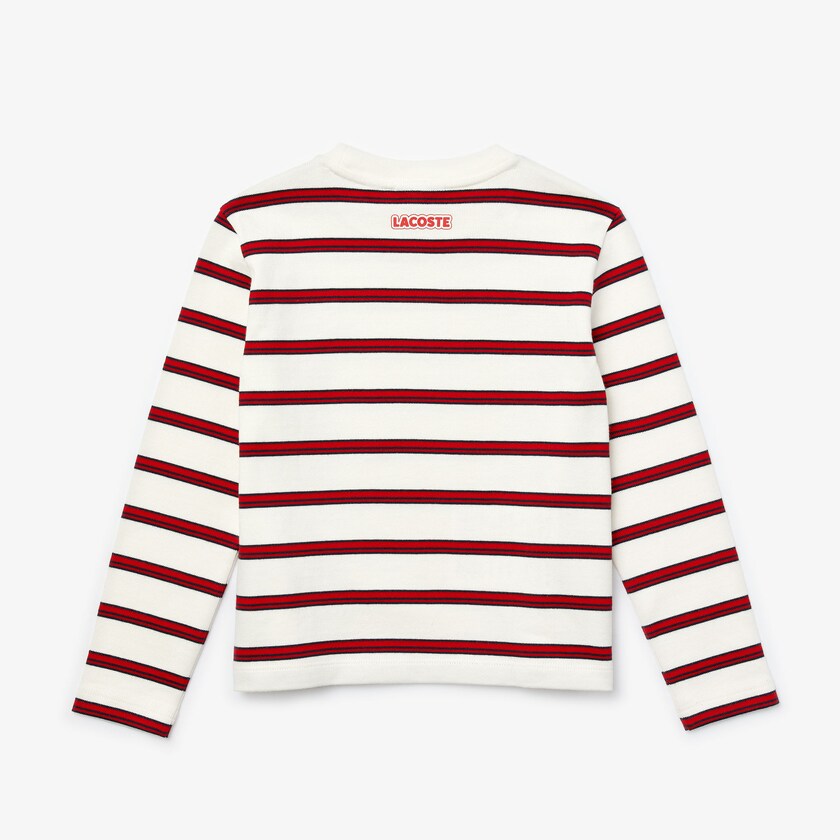 Camiseta Lacoste Criança Branco Vermelhas Azul Marinho Azuis Print Thick Cotton Nautical Top QX9-81758I6