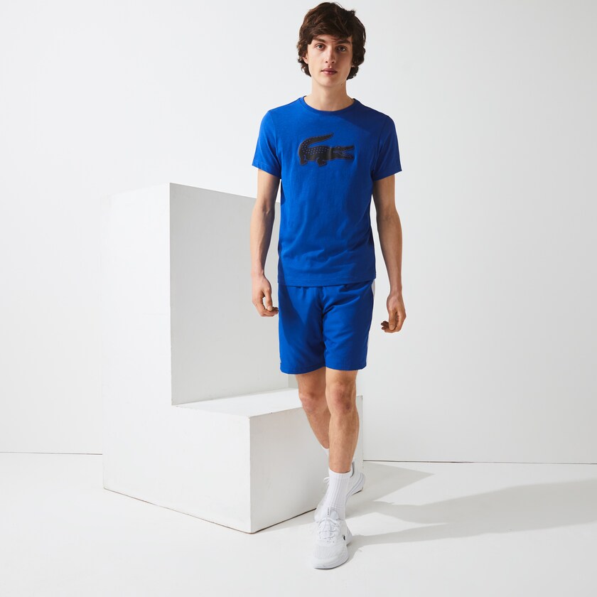 Camiseta Lacoste Masculino Azuis Pretas SPORT 3D Print Crocodile Breathable Jersey BE7-98469U4