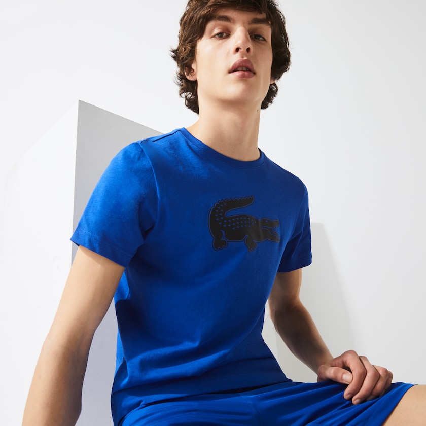 Camiseta Lacoste Masculino Azuis Pretas SPORT 3D Print Crocodile Breathable Jersey BE7-98469U4