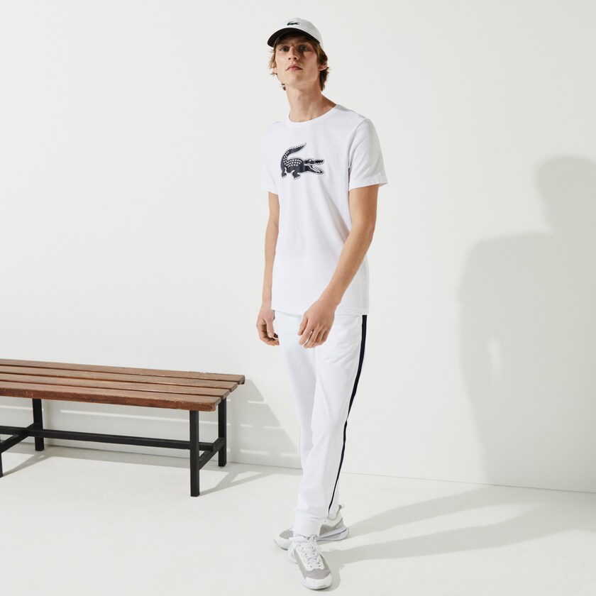 Camiseta Lacoste Masculino Branco Azul Marinho Azuis SPORT 3D Print Crocodile Breathable Jersey UE0-41994I9