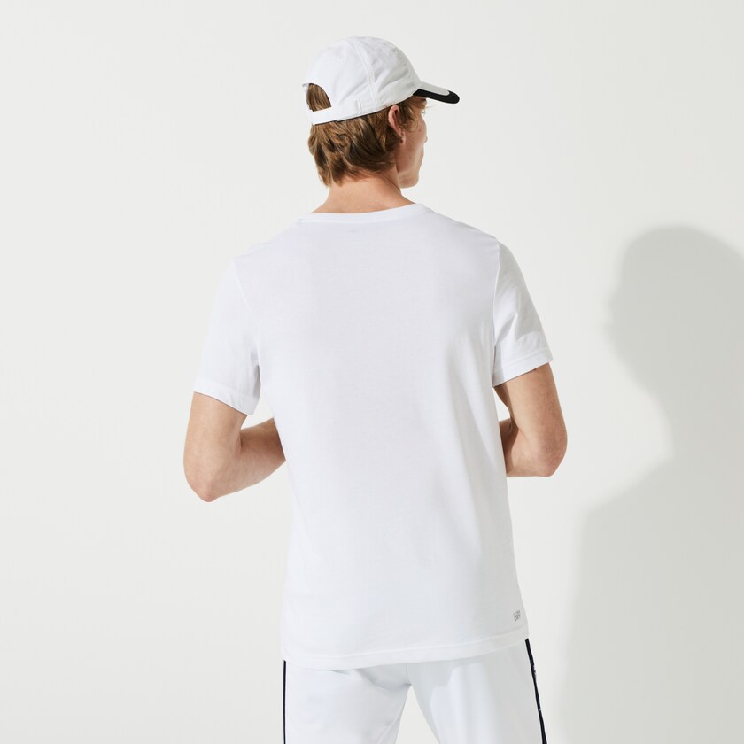 Camiseta Lacoste Masculino Branco Azul Marinho Azuis SPORT 3D Print Crocodile Breathable Jersey UE0-41994I9