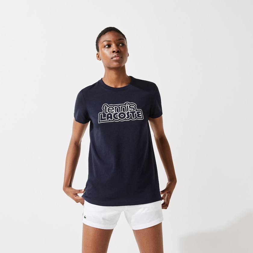 Camiseta Lacoste Feminino Azul Marinho Azuis SPORT Graphic-Print Tennis BF7-69956A1