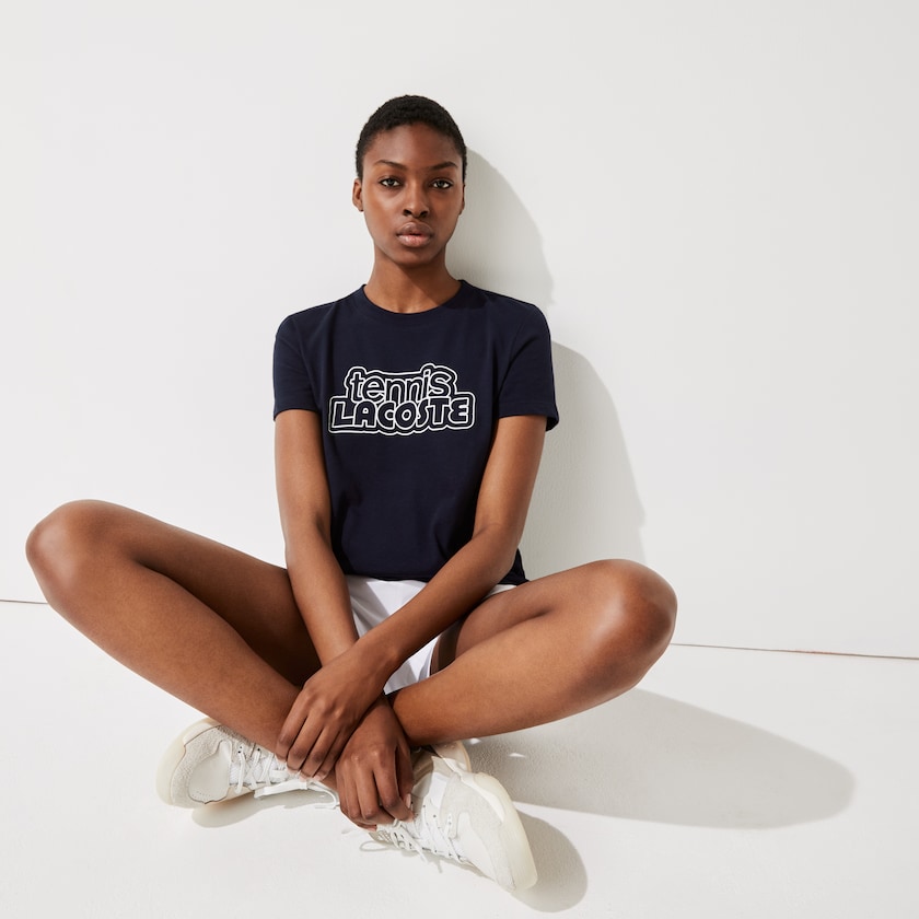 Camiseta Lacoste Feminino Azul Marinho Azuis SPORT Graphic-Print Tennis BF7-69956A1