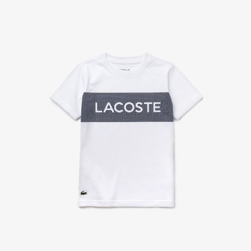 Camiseta Lacoste Criança Branco Azul Marinho Azuis SPORT Lettering Cotton Jersey XU3-45364N2