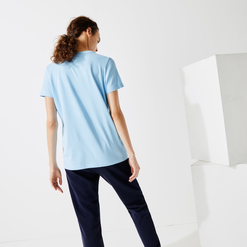 Camiseta Lacoste Feminino Azuis SPORT Logo Print Organic Cotton Tennis PZ6-25882Z7