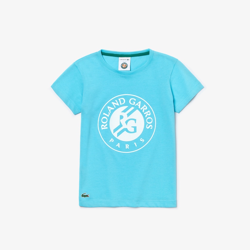 Camiseta Lacoste Criança Turquesa Branco Verdes SPORT Roland Garros Logo DQ6-93989J4