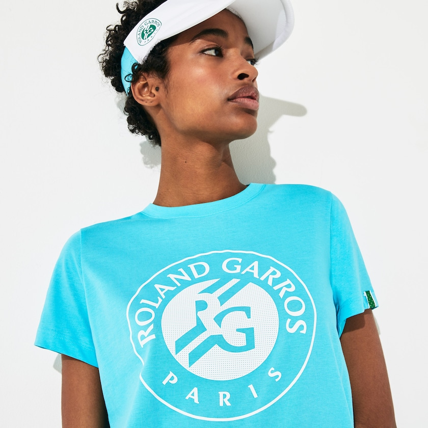 Camiseta Lacoste Feminino Turquesa Branco Verdes SPORT Roland Garros Logo BJ4-09880D2