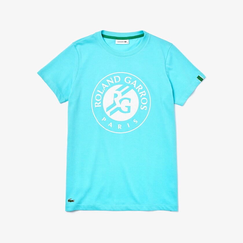 Camiseta Lacoste Feminino Turquesa Branco Verdes SPORT Roland Garros Logo BJ4-09880D2