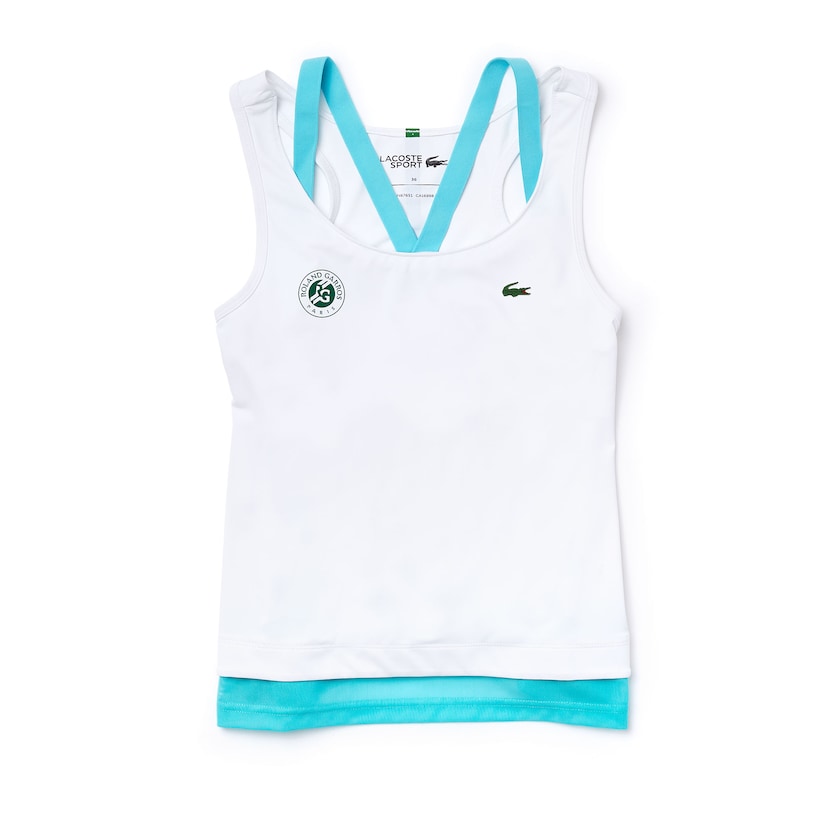 Camiseta Lacoste Feminino Branco Turquesa Verdes SPORT Roland Garros Performance Tank Top ZS1-17361F3
