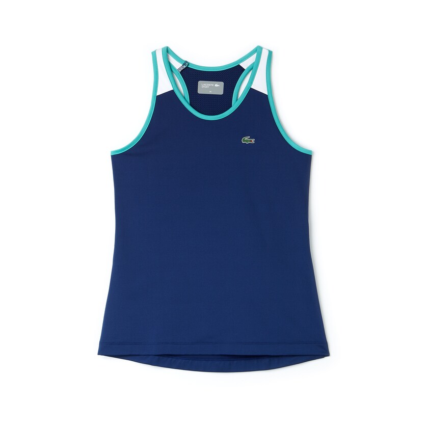 Camiseta Lacoste Feminino Azul Marinho Azuis Branco Verdes SPORT Stretch Jersey Racerback Tennis Tank Top LO1-97869C2