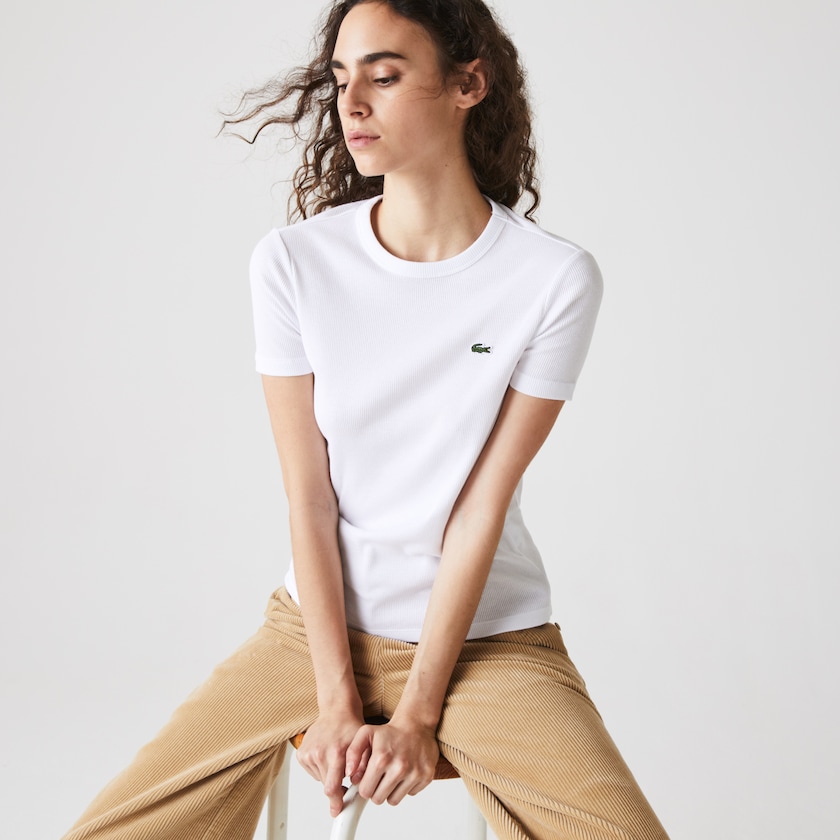 Camiseta Lacoste Feminino Branco Soft Cotton Crew Neck DQ5-03730W4