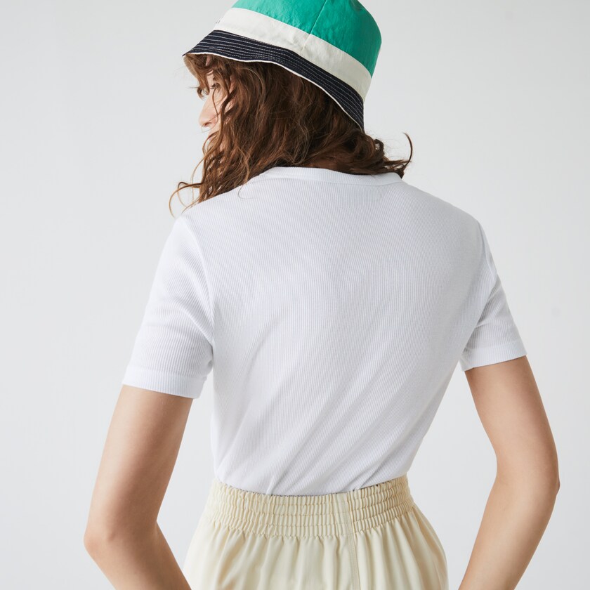Camiseta Lacoste Feminino Branco Soft Cotton V-Neck DJ5-23642M7