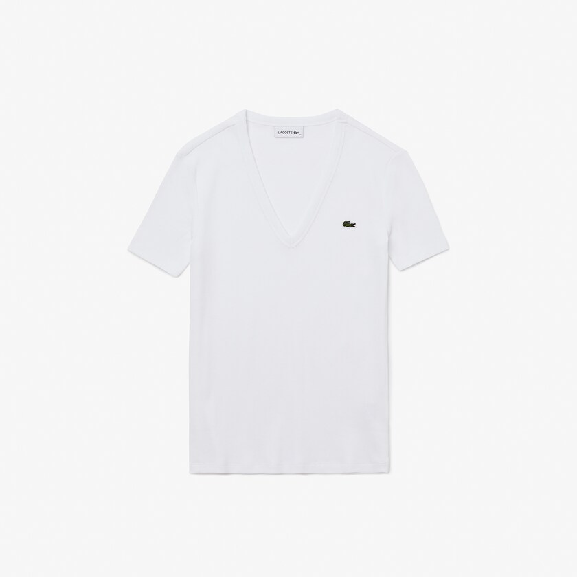 Camiseta Lacoste Feminino Branco Soft Cotton V-Neck DJ5-23642M7