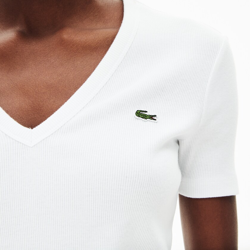 Camiseta Lacoste Feminino Branco Soft Cotton V-Neck DJ5-23642M7