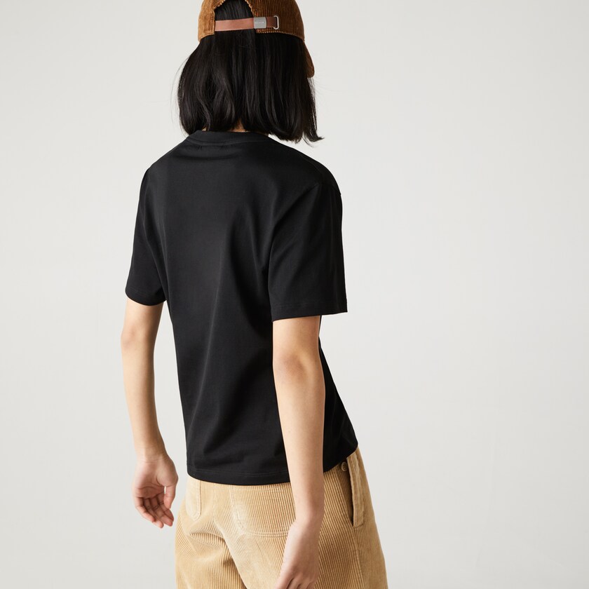Camiseta Lacoste Feminino Pretas V-Neck Premium Cotton WR8-97729Z0