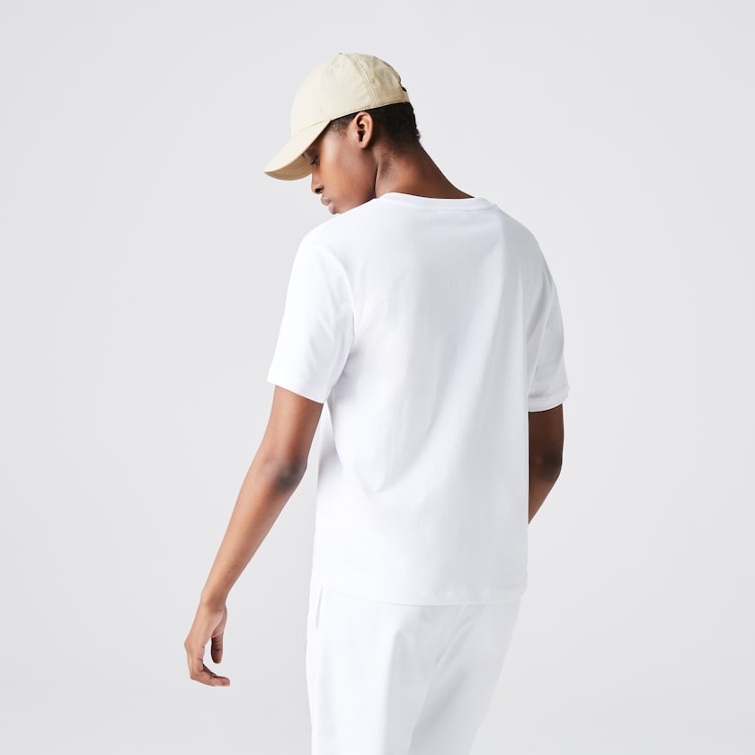 Camiseta Lacoste Feminino Branco V-Neck Premium Cotton DF1-39983N3