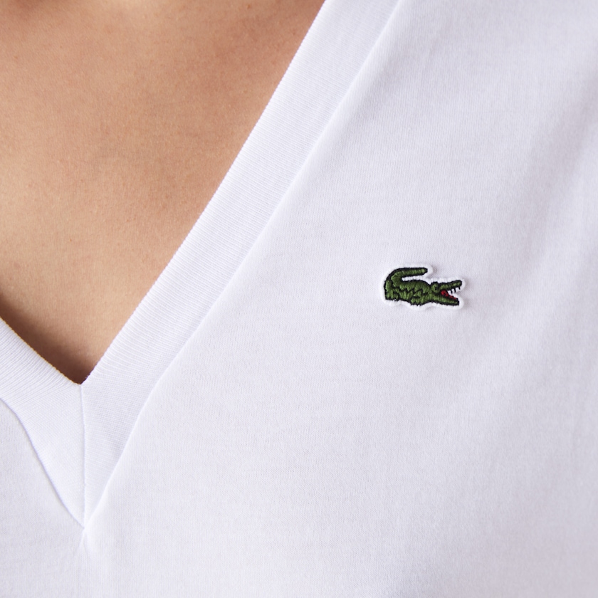 Camiseta Lacoste Feminino Branco V-Neck Premium Cotton DF1-39983N3