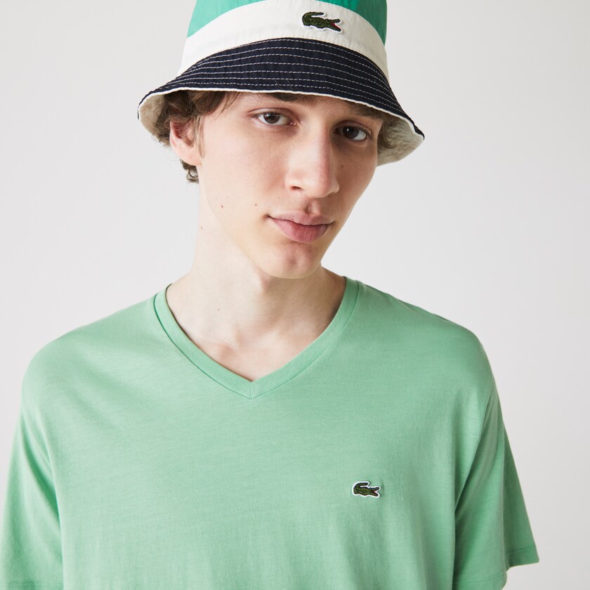 Camiseta Lacoste Masculino Verdes V-neck Pima Cotton Jersey DG3-50835Y1