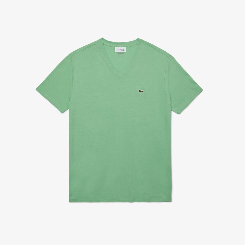 Camiseta Lacoste Masculino Verdes V-neck Pima Cotton Jersey DG3-50835Y1