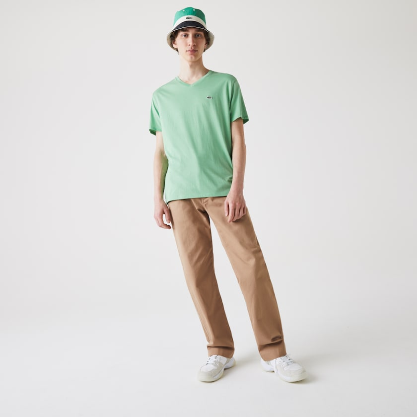 Camiseta Lacoste Masculino Verdes V-neck Pima Cotton Jersey DG3-50835Y1