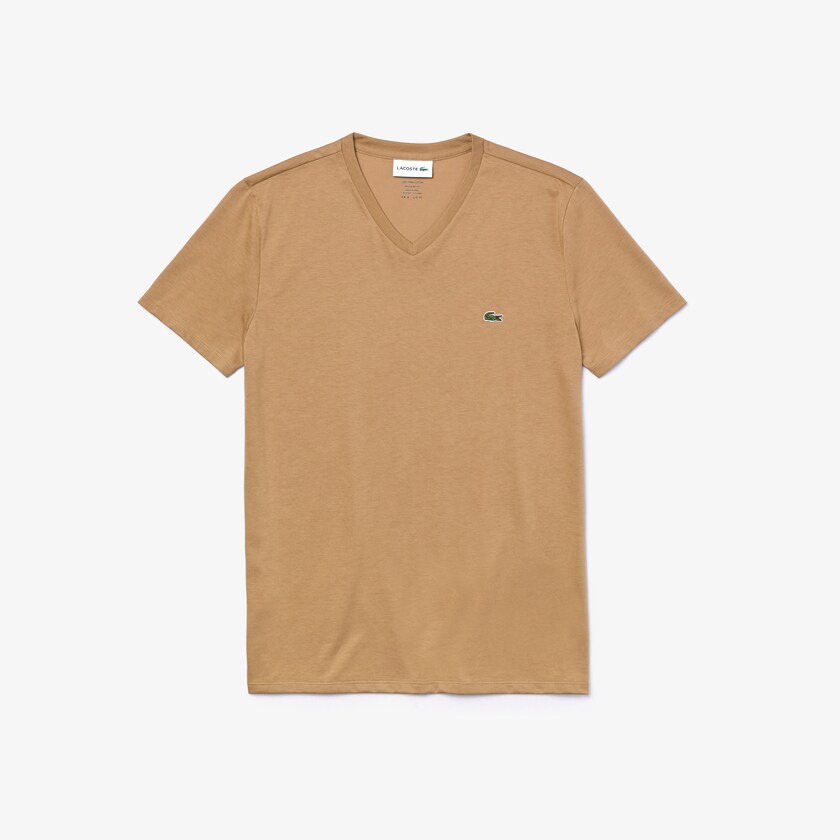 Camiseta Lacoste Masculino Bege V-neck Pima Cotton Jersey FO8-95869F7