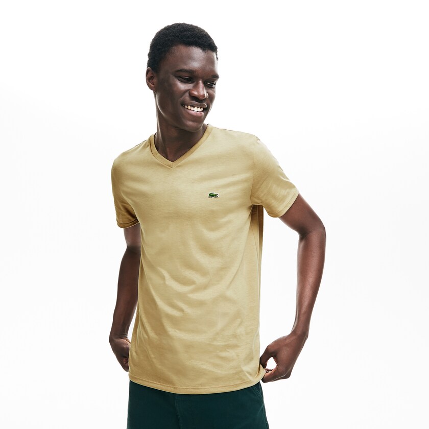 Camiseta Lacoste Masculino Bege V-neck Pima Cotton Jersey FO8-95869F7