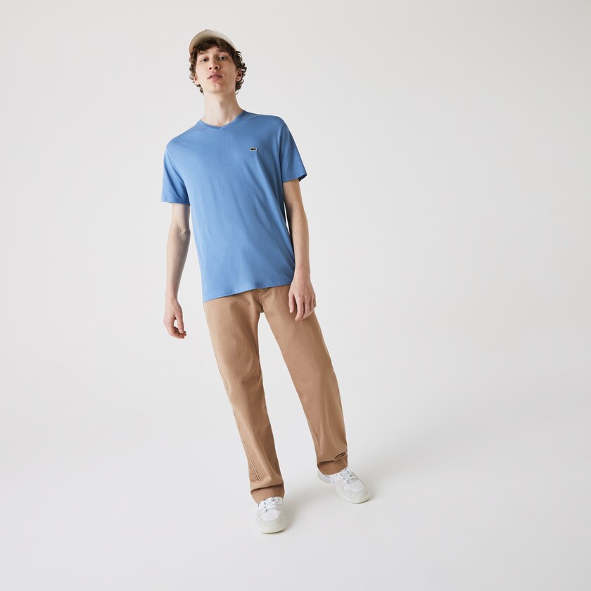 Camiseta Lacoste Masculino Azuis V-neck Pima Cotton Jersey TH9-43444Y6