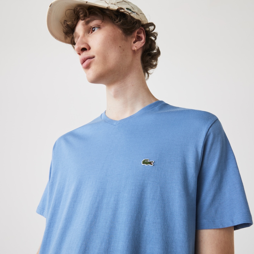 Camiseta Lacoste Masculino Azuis V-neck Pima Cotton Jersey TH9-43444Y6
