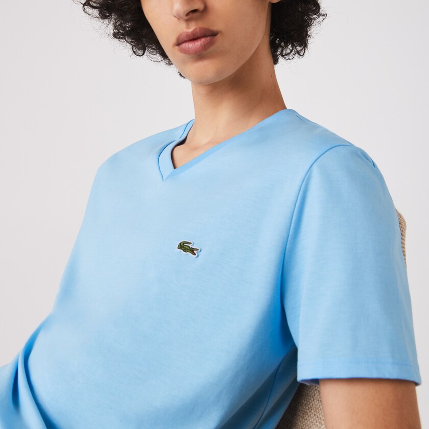 Camiseta Lacoste Masculino Azuis V-neck Pima Cotton Jersey HV5-22782N2