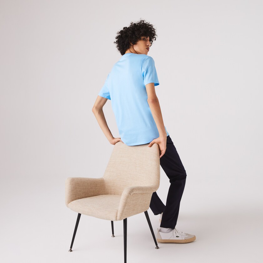 Camiseta Lacoste Masculino Azuis V-neck Pima Cotton Jersey HV5-22782N2