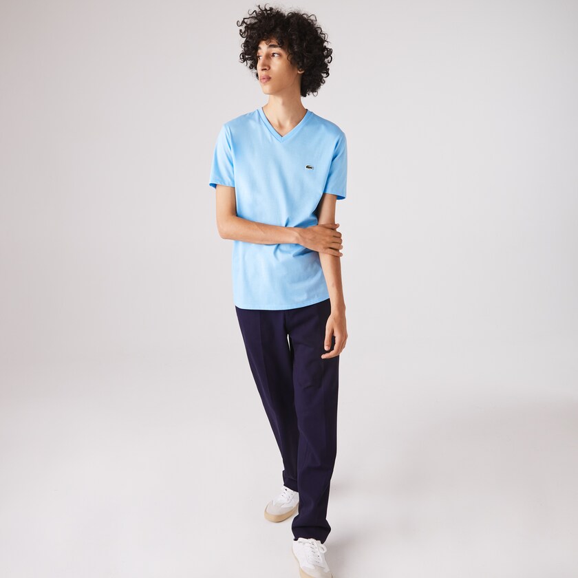 Camiseta Lacoste Masculino Azuis V-neck Pima Cotton Jersey HV5-22782N2
