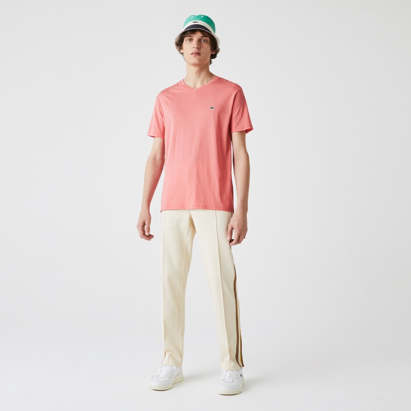 Camiseta Lacoste Masculino Rosa V-neck Pima Cotton Jersey LT0-31263H9