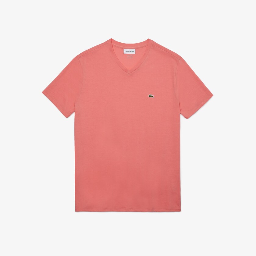 Camiseta Lacoste Masculino Rosa V-neck Pima Cotton Jersey LT0-31263H9