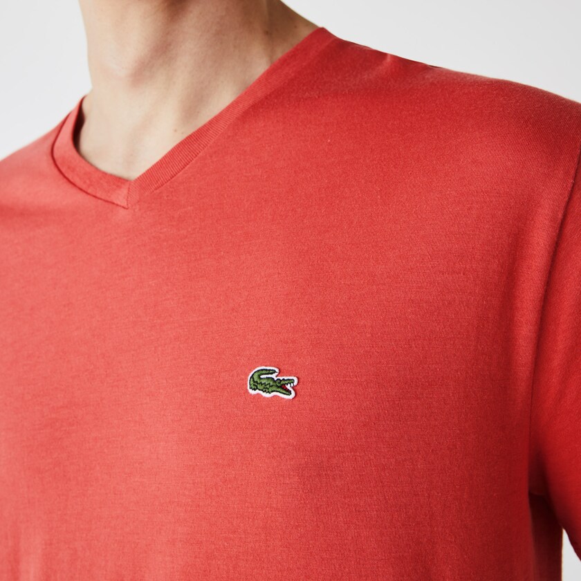 Camiseta Lacoste Masculino Vermelhas V-neck Pima Cotton Jersey JV2-17241O3