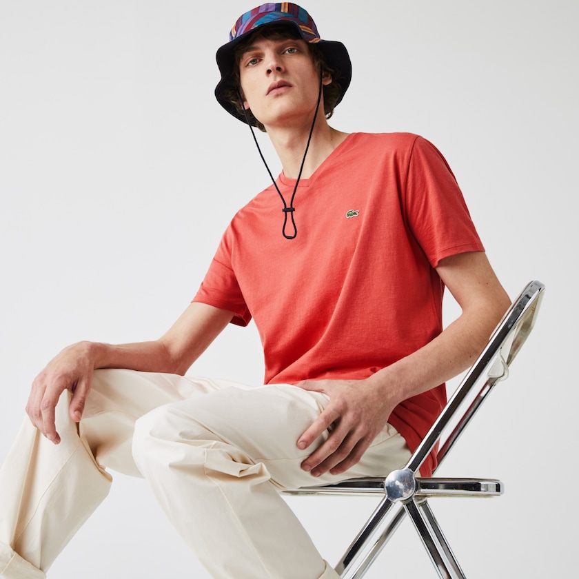 Camiseta Lacoste Masculino Vermelhas V-neck Pima Cotton Jersey JV2-17241O3