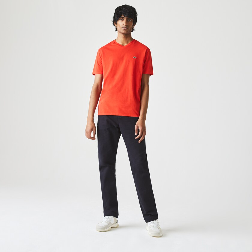Camiseta Lacoste Masculino Vermelhas V-neck Pima Cotton Jersey LR5-39053V1