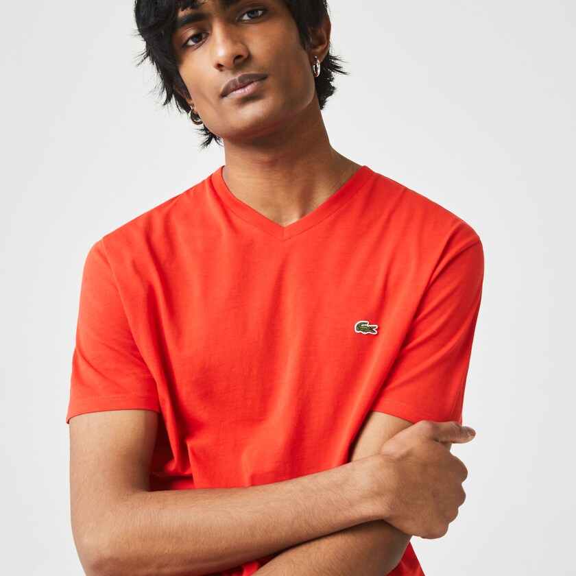 Camiseta Lacoste Masculino Vermelhas V-neck Pima Cotton Jersey LR5-39053V1