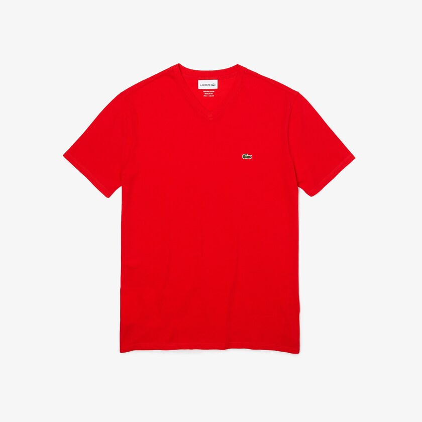 Camiseta Lacoste Masculino Vermelhas V-neck Pima Cotton Jersey LR5-39053V1